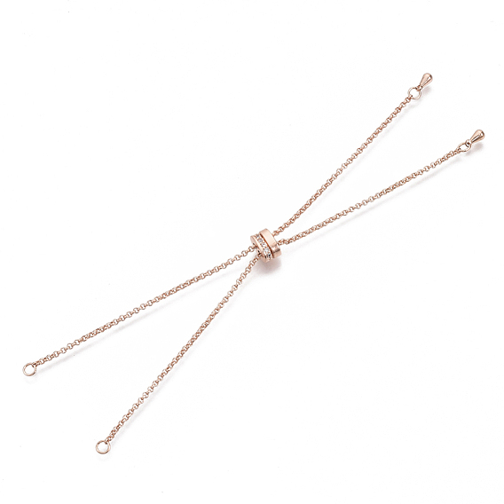 Brass Slider Bracelets Making, Bolo Bracelets, with Clear Cubic Zirconia and Rolo Chain