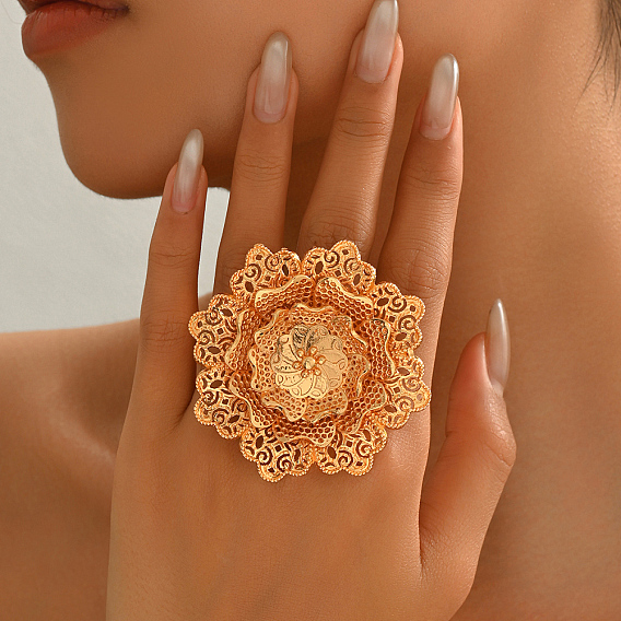 Латунные регулируемые манжеты открытые кольца для женщин, цветок