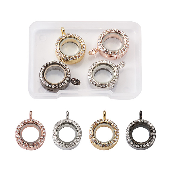 4 шт 4 цвета сплава стекла хрустальные подвески со стразами, аксессуары для изготовления ювелирных кулонов своими руками, плоско-круглые