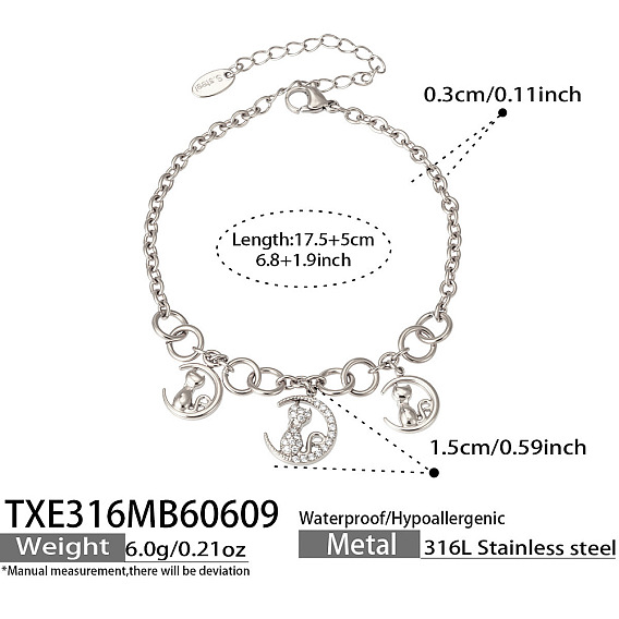 Summer Beach 316 Surgical Stainless Steel Micro Pave Clear Cubic Zirconia & Plastic Pearl Charm Bracelets for Women