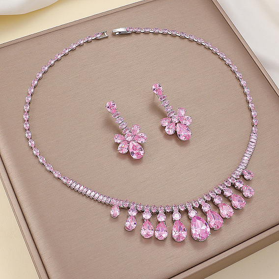 Комплекты из латунных подвесок и сережек-гвоздиков с микропаве из кубического циркония для женщин., слеза