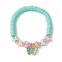 Polymer Clay Heishi Surfer Stretch Bracelet with Acrylic Beaded, with Butterfly Charms for Kids