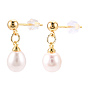 Natural Pearl Teardrop Dangle Stud Earrings, Brass Drop Earring with 925 Sterling Silver Pins