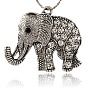 Tibetan Style Alloy Rhinestone Pendants, Elephant, Antique Silver, 43x51x5.5mm, Hole: 3.5mm