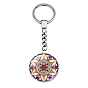 Mandala Flower Pattern Time Cabochon Glass Half Round Keychain, with Alloy Ring, for Men Women Gift