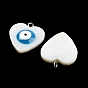 Natural Freshwater Shell Enamel Pendants, Heart Charms with Evil Eye, with Platinum Tone Alloy Loops