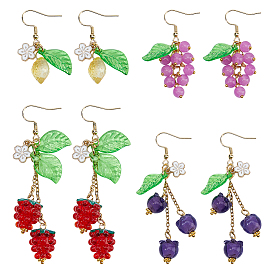 4 пары 304 серьги-подвески из нержавеющей стали, с ручной работой, лэмпворком, искусственным нефритом и акрилом, фрукты шаблон, золотые