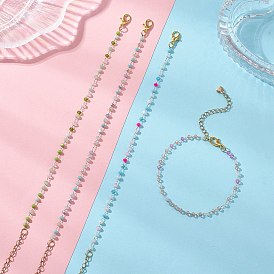 Круглые браслеты ручной работы из стеклянных бусин, звенья цепочки, для женщин., с 304 удлинителем цепи из нержавеющей стали