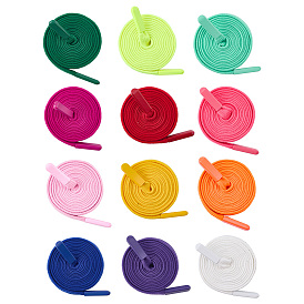 12 pièces 12 couleurs cordons de serrage plats en fibre, avec cordon d'alliage se termine, pour pantalon de sport, les pantalons de survêtement, chandails, vestes, sweats à capuche