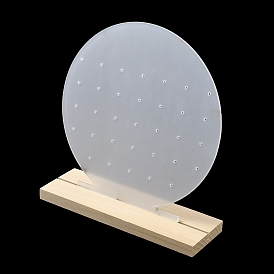 Présentoir rond transparent en acrylique pour boucles d'oreilles, support organisateur de bijoux pour le stockage de boucle d'oreille, avec une base de bois