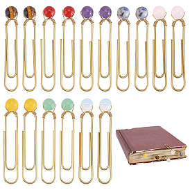 16шт 8 цвета железные закладки, с натуральным розовым кварцем, зеленым авантюрином, желтым нефритом, голубой пятнистой яшмой, сердоликом, тигровым глазом и опалитом