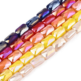 Electroplate Opaque Solid Color Glass Beads Strands, AB Color Plated, Faceted, Rectangle