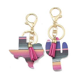 Porte-clés en cuir pu, avec porte-clés en fer et trouvaille en alliage, colorées