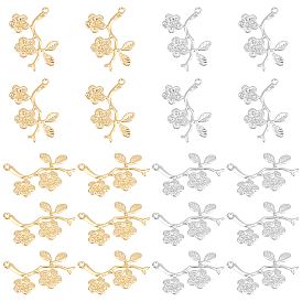 Unicraftale 40 pcs 2 couleurs 304 pendentifs en acier inoxydable, branche de fleur de prunier texturée