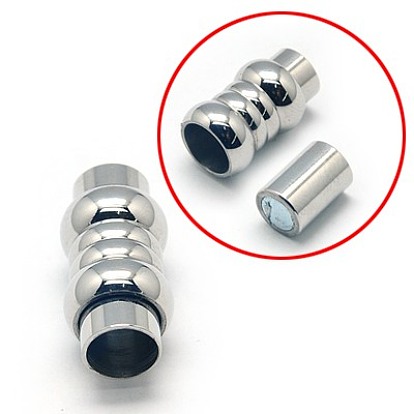 304 Stainless Steel Magnetic Clasps with Glue-in Ends, Column, 20x10mm, Hole: 6mm