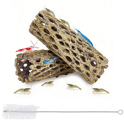 2Pcs Resin Imitation Keel Ornaments, for Fish Tank Decorations, with 1Pc 304 Stainless Steel & Plastic Rest Tube Brush
