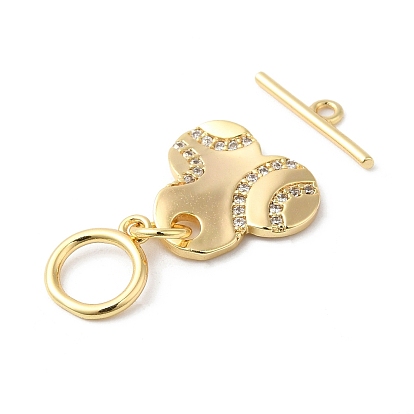 Brass Micro Pave Clear Cubic Zirconia Toggle Clasps, Flower