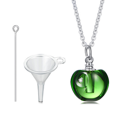 Glass Apple Perfume Bottle Necklaces, with Stainless Steel Cable Chains