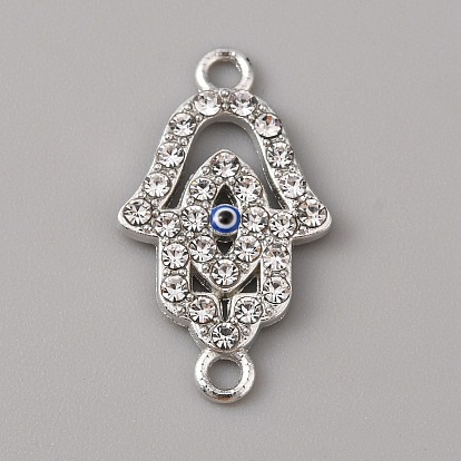 Alloy Enamel Evil Eye Connector Charms, with Crystal Rhinestones, Platinum, Hamsa Hand