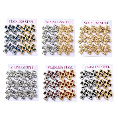 6 пары 304 серьги-гвоздики с крестом из нержавеющей стали с кубическим цирконием, вакуумное покрытие pvd, золотые и нержавеющая сталь цвет