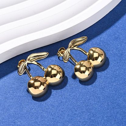 304 серьги-гвоздики из нержавеющей стали в форме вишни, ионное покрытие (ip)