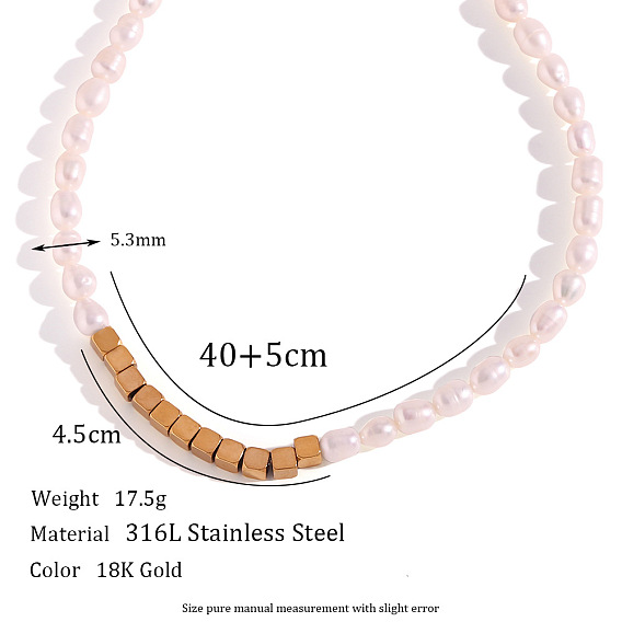 Модные ожерелья из натурального пресноводного жемчуга и кубической нержавеющей стали для женщин