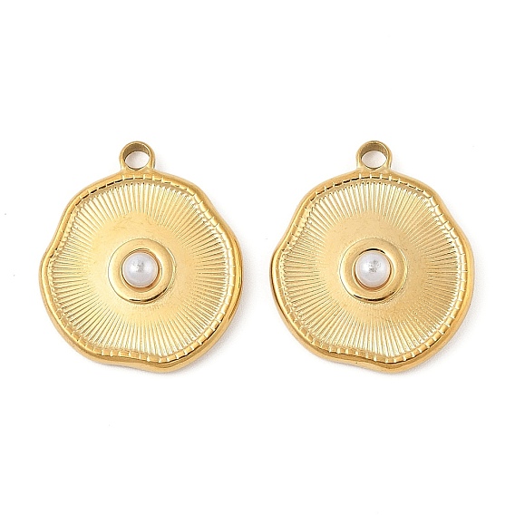 304 подвески из нержавеющей стали, с abs имитационными жемчужными бусинами , плоский круглый шарм, реальный 18 k позолоченный, вакуумное покрытие pvd