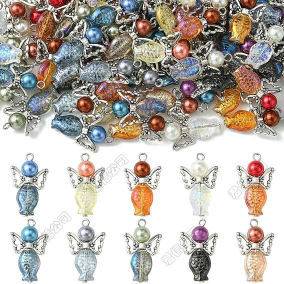 30 шт 10 цвета рыбка ангел искусственный жемчуг акриловые и стеклянные подвески, с железной петлей