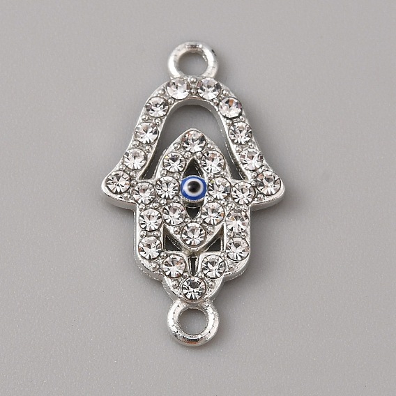 Alloy Enamel Evil Eye Connector Charms, with Crystal Rhinestones, Platinum, Hamsa Hand