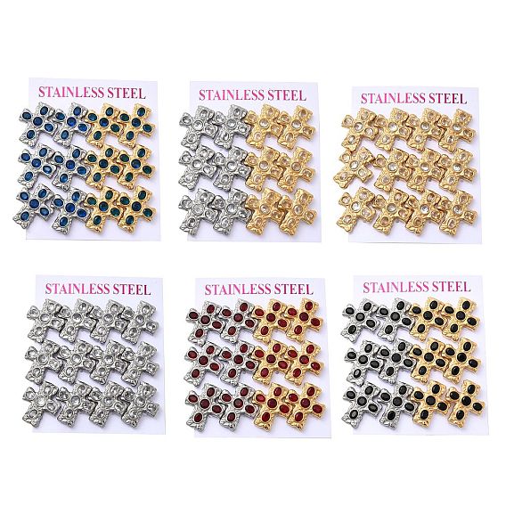 6 пары 304 серьги-гвоздики с крестом из нержавеющей стали с кубическим цирконием, вакуумное покрытие pvd, золотые и нержавеющая сталь цвет