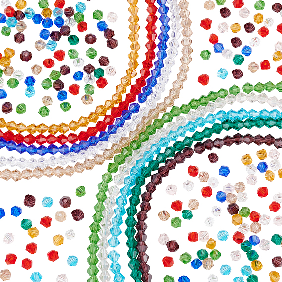 1300~1500Pcs 10 Colors Imitation Austrian Crystal Bicone Beads, Faceted Glass Beads Strands