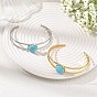 2Pcs 2 Colors Dyed Synthetic Turquoise Dome 304 Stainless Steel Hollow Open Cuff Bangle Sets
