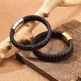 Ion Plating(IP) Braided Microfiber Leather Cord Bracelets for Men, with 316 Surgical Stainless Steel Buckle