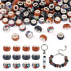 105 шт 3 цвета полимерная глина горный хрусталь европейские бусины, бусины с большим отверстием, рондель, с латунными сердечниками с серебряным покрытием