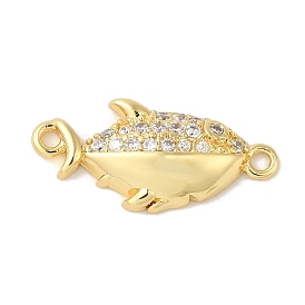 Rack Plating Brass Micro Pave Cubic Zirconia Connector Charms, Cadmium Free & Lead Free, Long-Lasting Plated, Fish