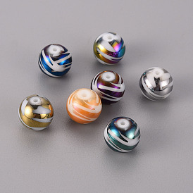 Electroplate Glass Beads, Round with Pattern