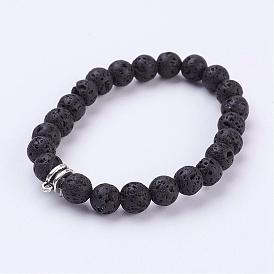 Bracelet extensible pierre de lave, pour bijoux artisanaux femmes, avec des perles d'espacement