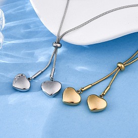 304 ожерелья-лариаты из нержавеющей стали с круглыми цепочками-змейками и сердцем, ионное покрытие (ip)