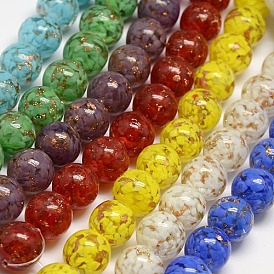 Round Handmade Gold Sand Lampwork Beads Strands, 14mm, Hole: 2mm, about 15pcs/strand, 7.28 inch