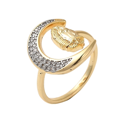 Манжеты из латуни с микро паве кубический цирконий для женщин, долговечный, без кадмия и без свинца, луна и дева мария