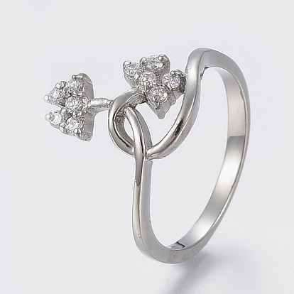 304 Stainless Steel Finger Rings, with Cubic Zirconia