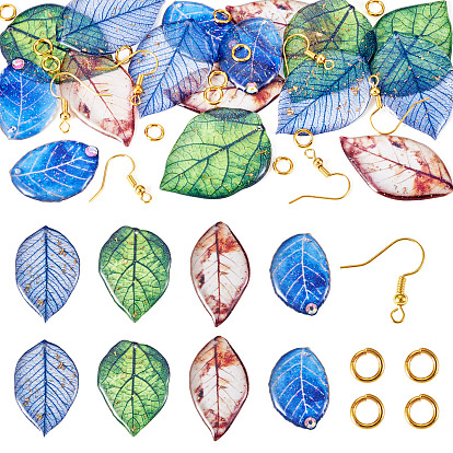 Комплекты для изготовления сережек, включают подвески в виде листьев из эпоксидной смолы, латунные крючки для серег и открытые прыжковые кольца