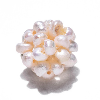 Round Natural Cultured Freshwater Pearl Beads, Handmade Ball Cluster Beads