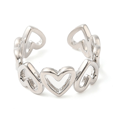 Rack Plating Brass Open Cuff Ring  for Women, Heart, Lead Free & Cadmium Free, Long-Lasting Plated