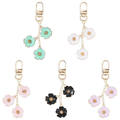 5 Décorations de pendentifs en alliage émaillé de style floral, avec un alliage pivotant homard fermoirs griffe, platine et d'or