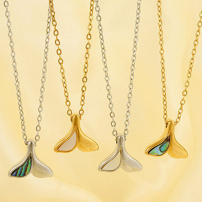 Роскошь 304 ожерелья из нержавеющей стали с подвеской в виде китового хвоста из натуральной ракушки