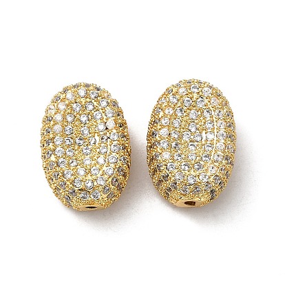 Brass Cubic Zirconia Beads, Long-Lasting Plated, Lead Free & Cadmium Free, Oval