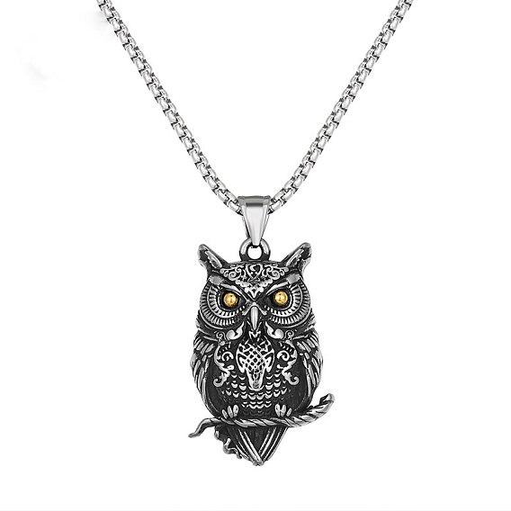 Collares con colgantes de animales de acero inoxidable vintage para hombre, plata antigua y oro