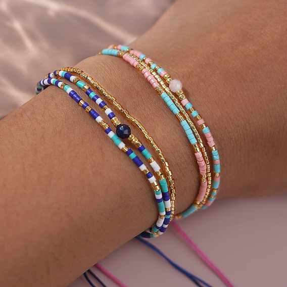 Летние стеклянные бусины-цилиндры плетеные браслеты из бисера, многожильные браслеты для женщин