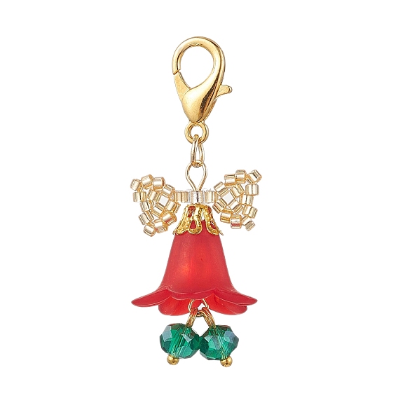 Подвесные рождественские колокольчики из стеклянных семян и акрила с бантом, Сплав с застежками когтя омара